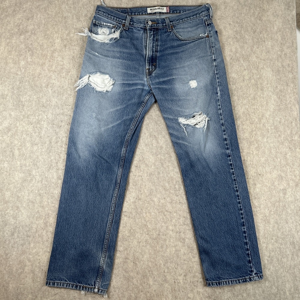 Levis 505 Jeans Mens 36x32 Blue Regular Fit Straight Leg Medium Wash Denim